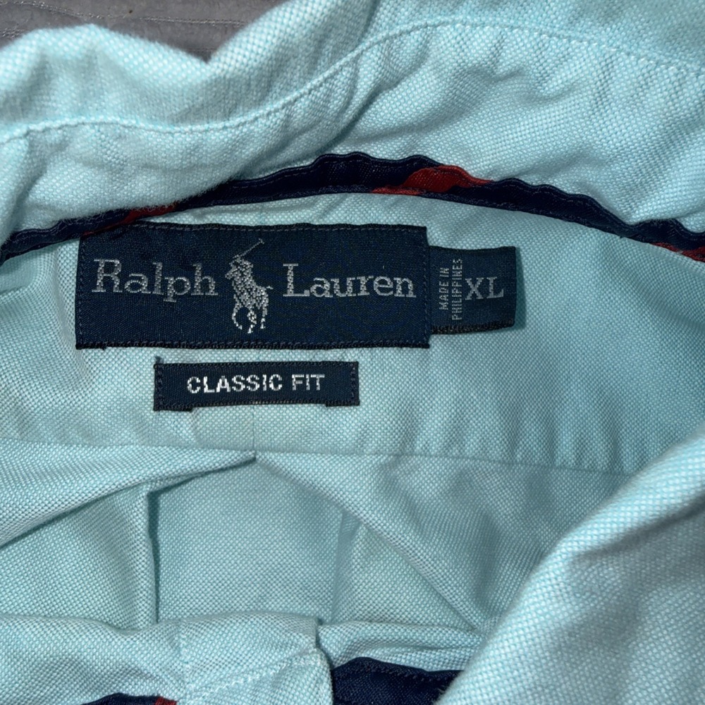 VTG Polo Ralph Lauren Custom Fit Shirt Mens Light Blue Cotton Button Down Preppy - Picture 5 of 15